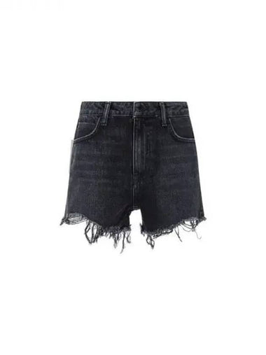 Logo Patch Fringe Denim Shorts Dark Gray 270613 - ALEXANDER WANG - BALAAN 1