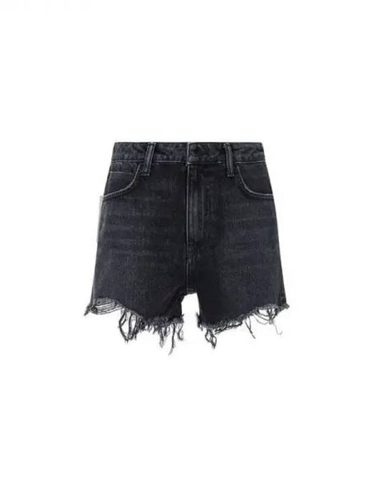 Logo Patch Fringe Denim Shorts Dark Gray 271386 - ALEXANDER WANG - BALAAN 1