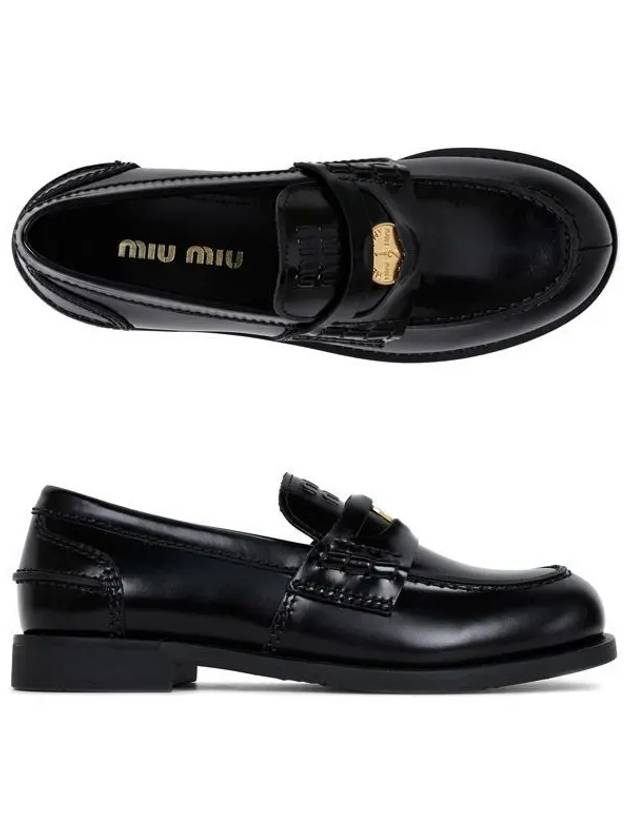 Brushed Leather Penny Loafers Black - MIU MIU - BALAAN 2