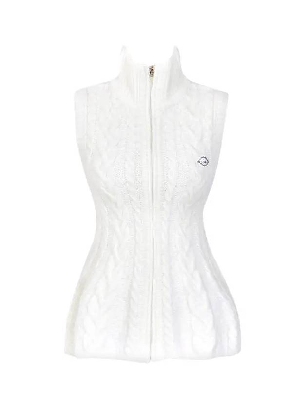 Women s Golf Wear Flower Midi Knit Zip up Vest Ivory - J JANE - BALAAN 3