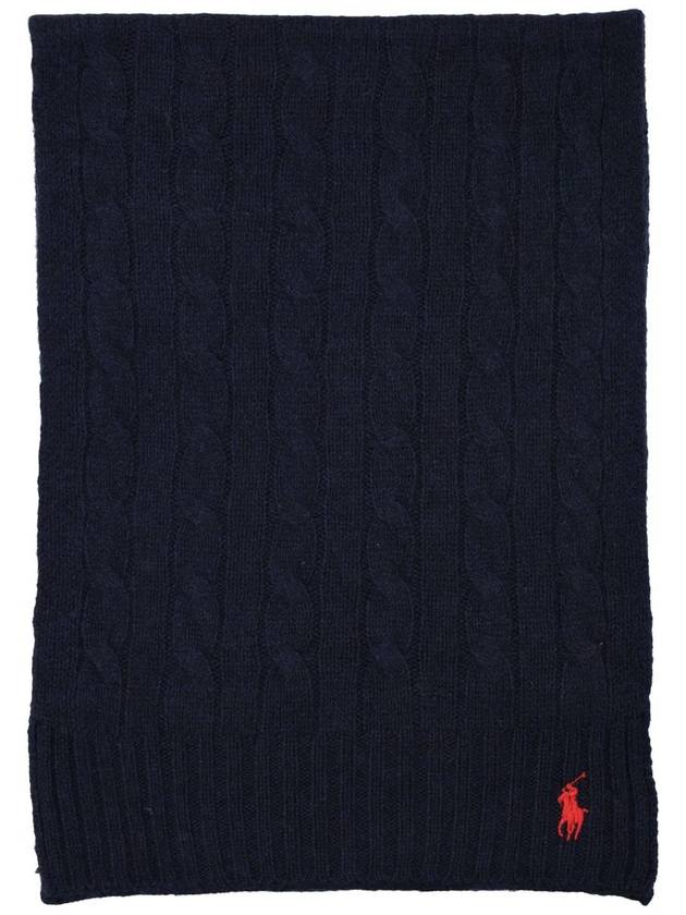 Pony Logo Embroidered Cable Knit Muffler Navy - POLO RALPH LAUREN - BALAAN 2