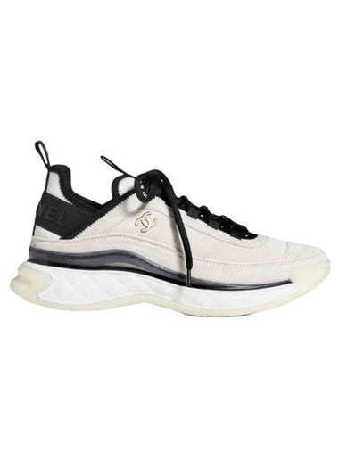 Logo Mixed Fibers Suede Low Top Sneakers White - CHANEL - BALAAN 1