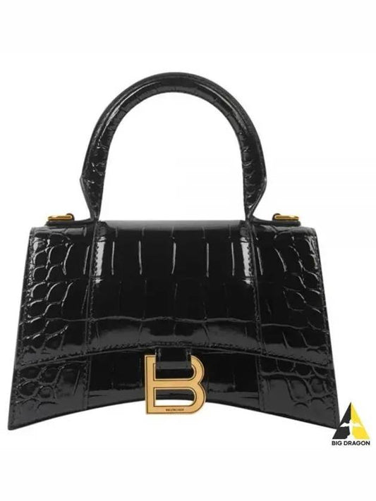 Hourglass Crocodile Embossed Leather XS Tote Bag Black - BALENCIAGA - BALAAN 2
