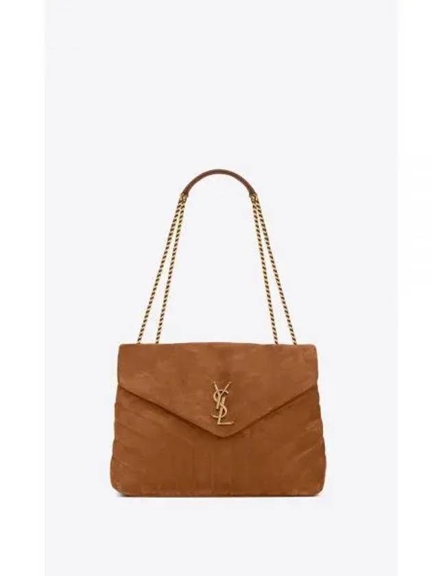 Loulou Y Quilted Suede Medium Chain Shoulder Bag Cinnamon - SAINT LAURENT - BALAAN 2