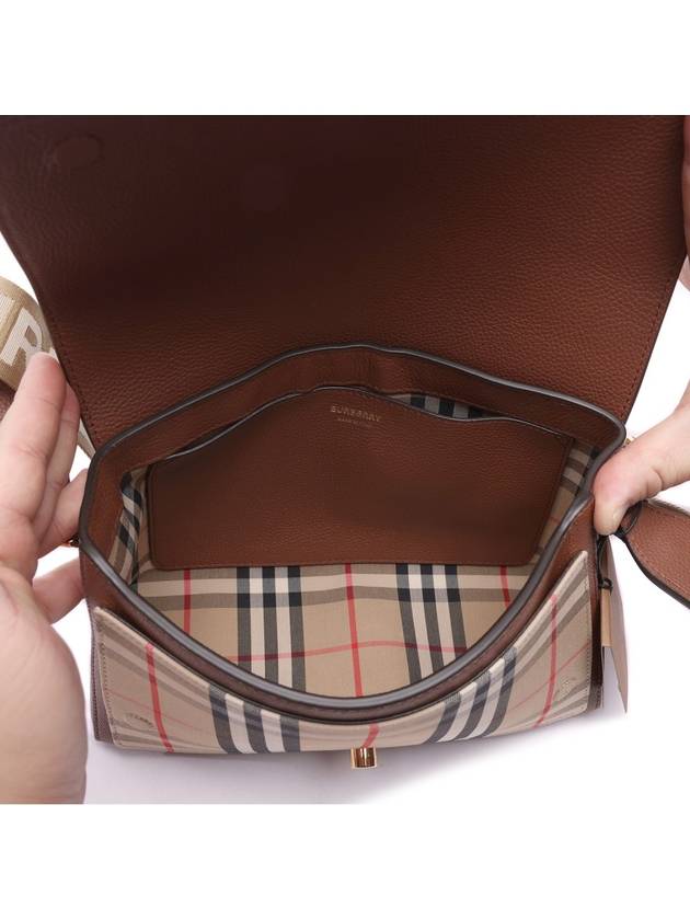 Leather and Vintage Check Note Crossbody Bag Tan - BURBERRY - BALAAN 7