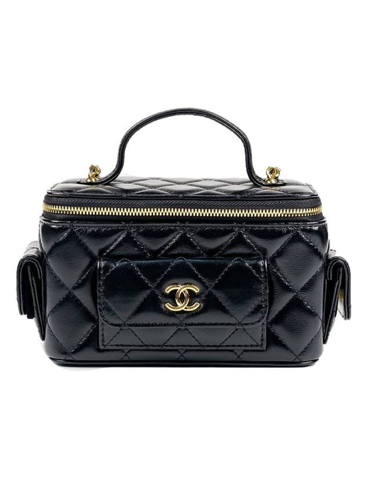 Chain Cosmetic Case Grained Shiny Calfskin Gold Metal Black - CHANEL - BALAAN 1