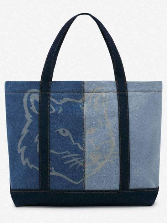 Fox Head Medium Denim Tote Bag Shoulder Bag - MAISON KITSUNE - BALAAN 1