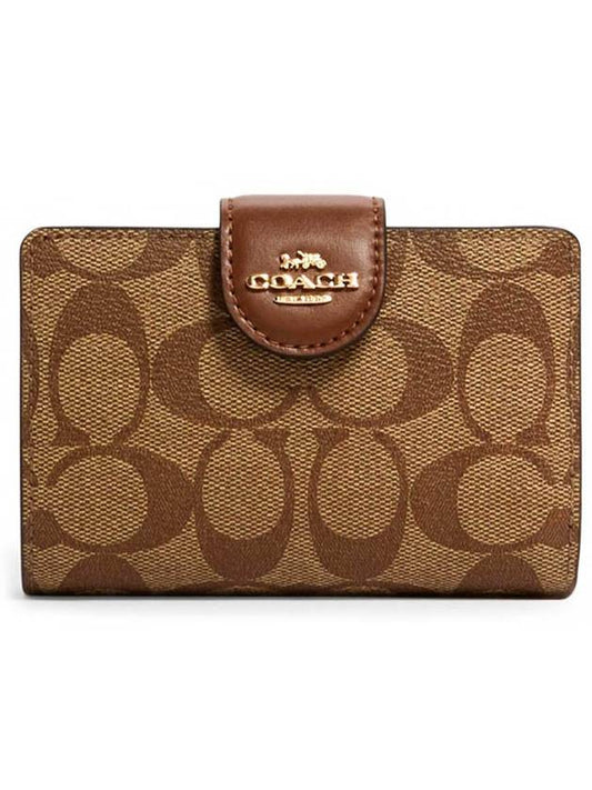 Signature Corner Zipper Medium Half Wallet Brown - COACH - BALAAN 2