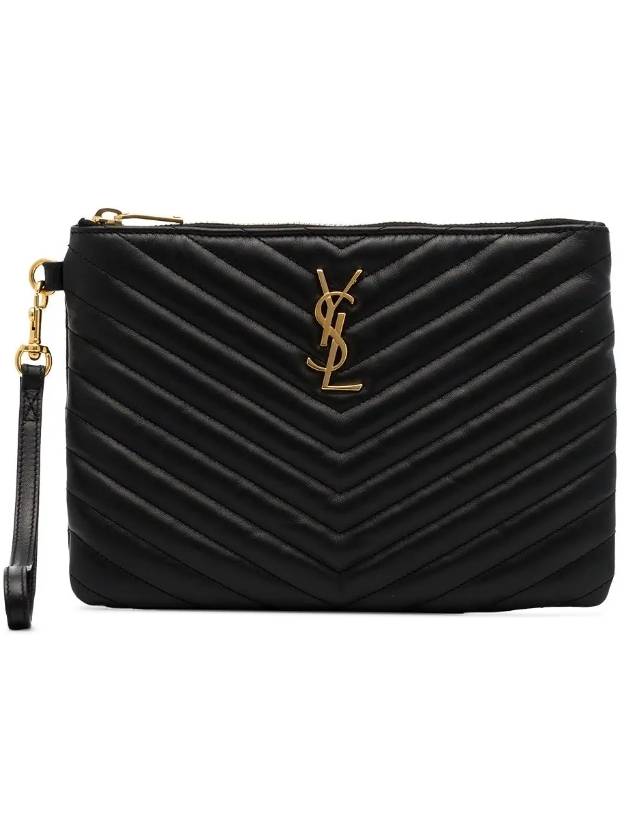 Matelasse Monogram Logo Strap Clutch Bag Black - SAINT LAURENT - BALAAN 2