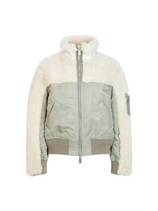 Women s Shearling Nylon Twill Mix Blouson Light Green - SACAI - BALAAN 1