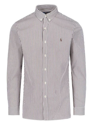 All Fit Striped Long Sleeve Shirt Brown - POLO RALPH LAUREN - BALAAN 1