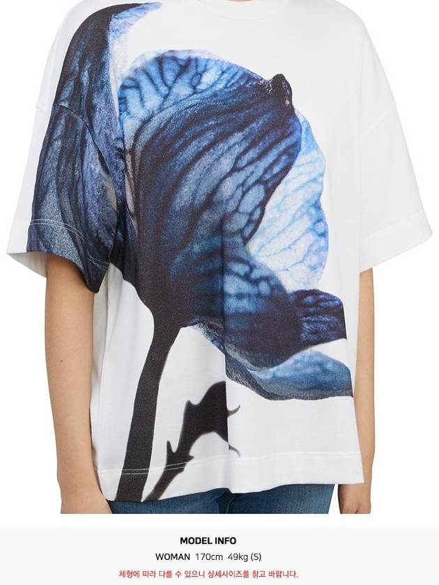 Women's Flower Print Short Sleeve T-Shirt White Blue - ALEXANDER MCQUEEN - BALAAN 9