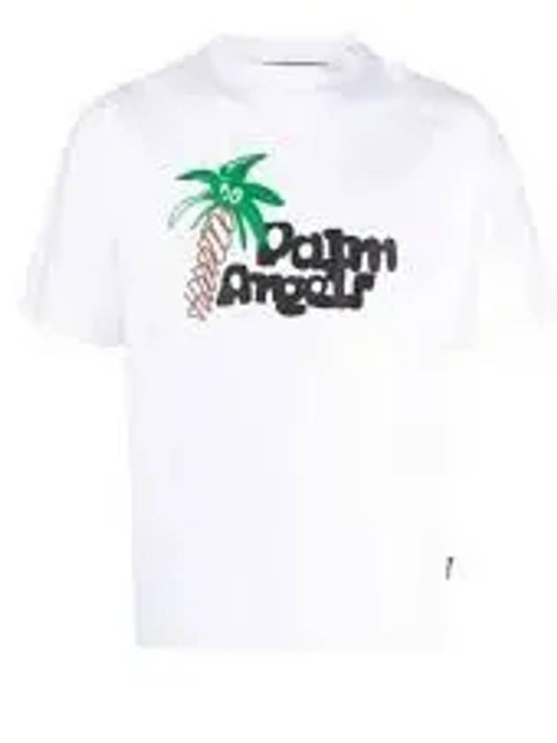 Logo Print Short Sleeve T-Shirt White - PALM ANGELS - BALAAN 2