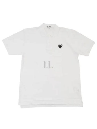 Men's Black Heart Waffen Short Sleeve Polo Shirt White - COMME DES GARCONS - BALAAN 2