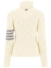 Women's Irish Pointel Cable Merino Wool 4 Bar Turtleneck White - THOM BROWNE - BALAAN.