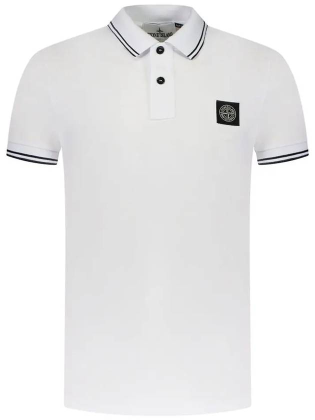 Stretch Cotton Pique Short Sleeve Polo Shirt White - STONE ISLAND - BALAAN 2