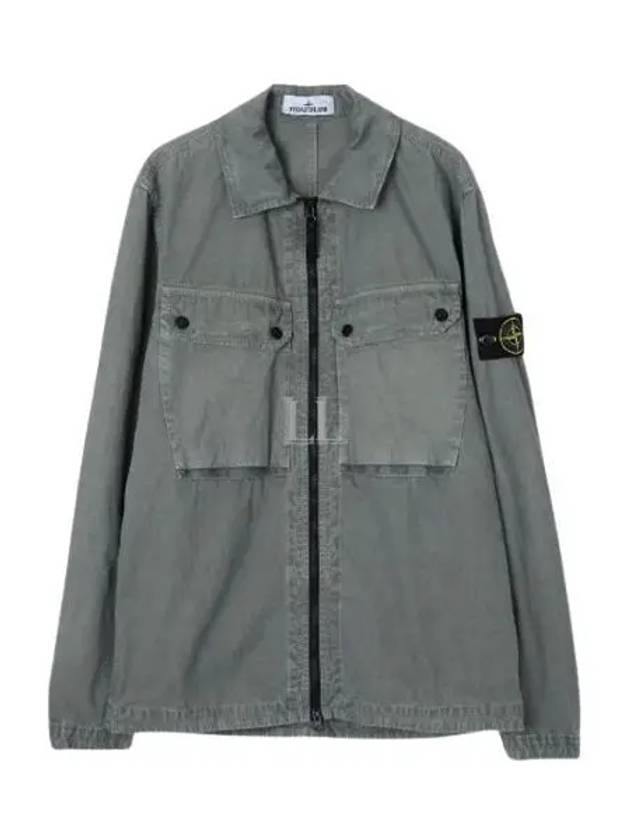 Brushed Organic Cotton Overshirt Jacket Sage Green - STONE ISLAND - BALAAN 2