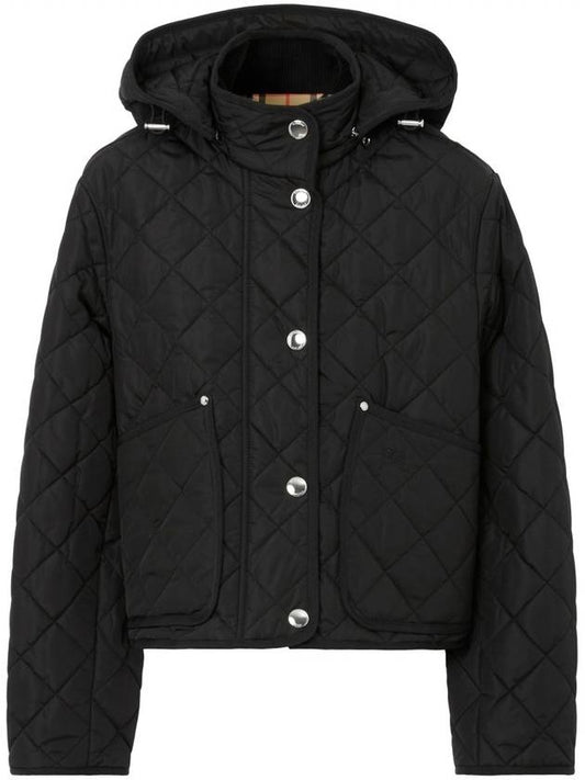 Diamond Quilted Crop Hoodie Jacket Black - BURBERRY - BALAAN 2