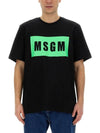 Box Logo Print Cotton Short Sleeve T-Shirt Black - MSGM - BALAAN 1