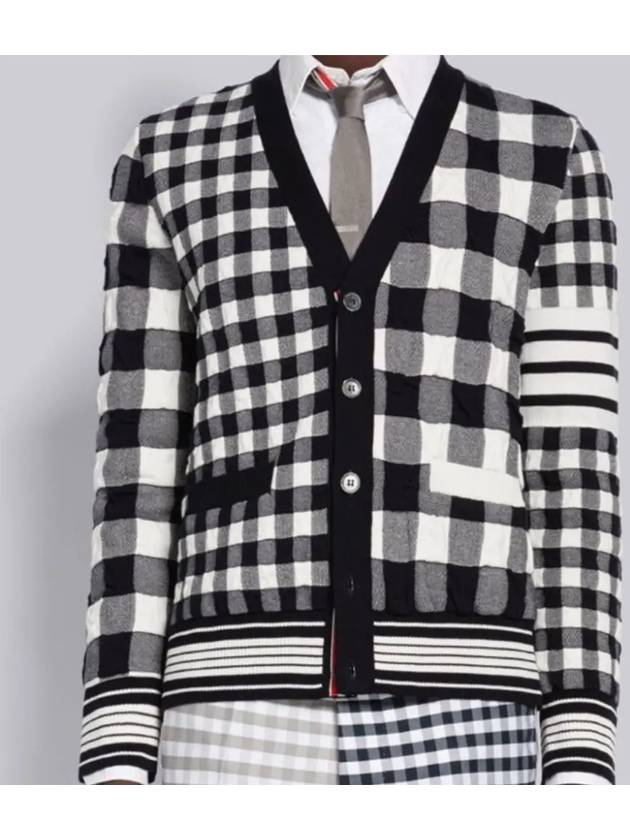 4-Bar Stripe Funmix Gingham Jacquard Cardigan Navy - THOM BROWNE - BALAAN 3