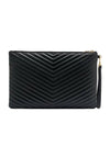 Gold Monogram Document Holder In Matelasse Leather Black - SAINT LAURENT - BALAAN 4