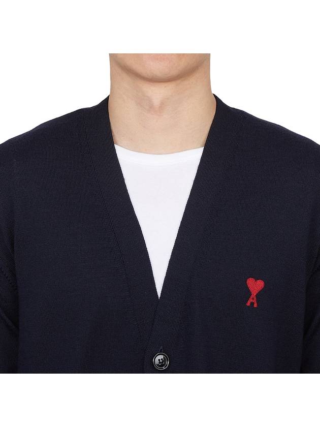 Red Heart Logo Merino Wool Cardigan Navy - AMI - BALAAN 6