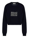 Women's Logo Cashmere Knit Top Navy - MIU MIU - BALAAN 2