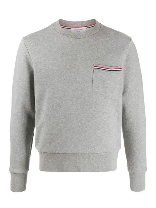 Men's Three-Stripe Tab Pocket Loopback Crew Neck Sweatshirt Light Grey - THOM BROWNE - BALAAN 2