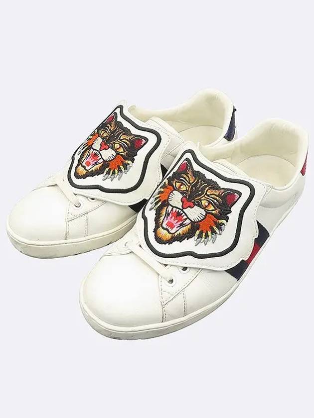 478190 DOP80 Ace Three Stripes Angry Cat White Leather Men s Sneakers 6 - GUCCI - BALAAN 5