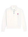 Small Heart Extra Fine Merino Wool Polo Shirt White - AMI - BALAAN 1