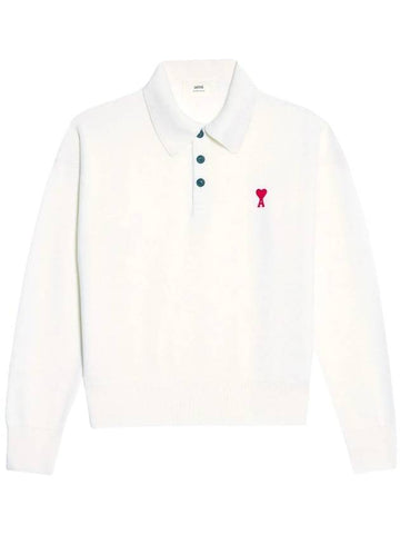 Men's Chest Heart Logo Wool PK Shirt White - AMI - BALAAN.