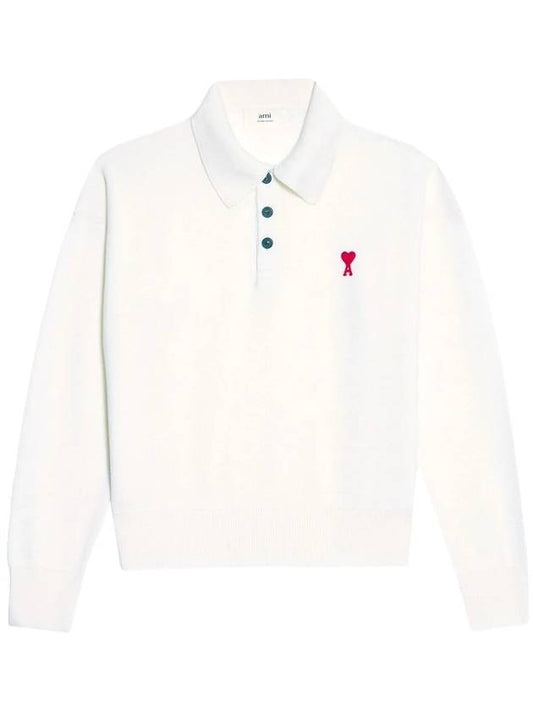 Men's Chest Heart Logo Wool PK Shirt White - AMI - BALAAN.