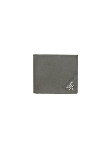 Saffiano Leather Half Wallet Marble Grey - PRADA - BALAAN 1