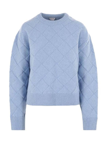 Women's Intreccio Wool Knit Top Blue - BOTTEGA VENETA - BALAAN.