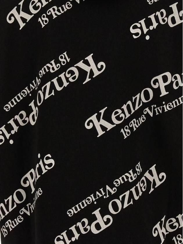 Oversized Genderless Logo All Over Cotton Hoodie Black - KENZO - BALAAN 5