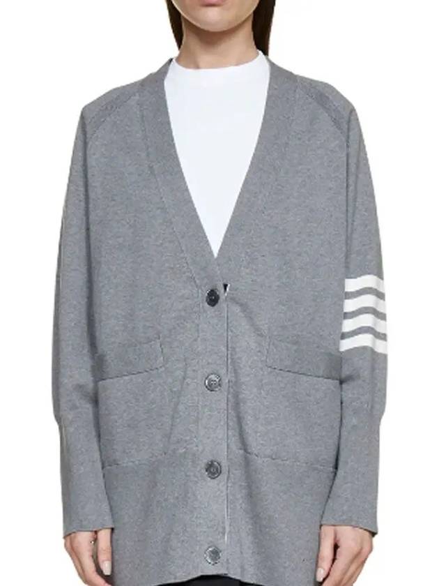 Stitched Cotton 4 Bar Cardigan Grey - THOM BROWNE - BALAAN 3