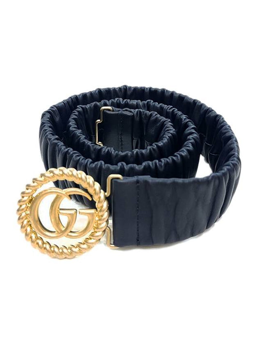 Women's GG Nappa Shirring Leather Belt Navy 602074 B340G - GUCCI - BALAAN 1