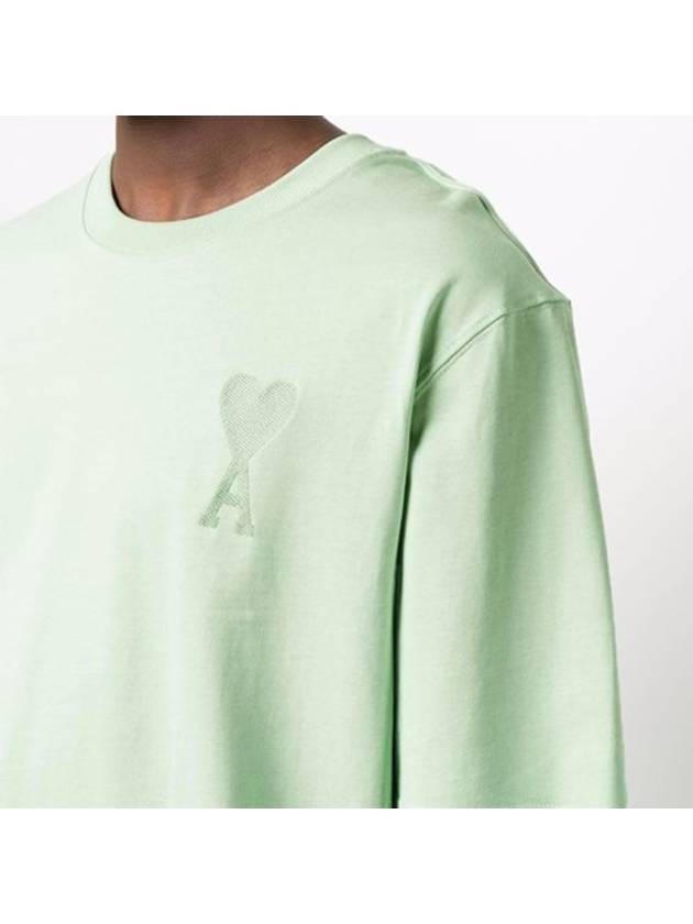 Heart Logo Short Sleeve T-Shirt Aqua Green - AMI - BALAAN 3