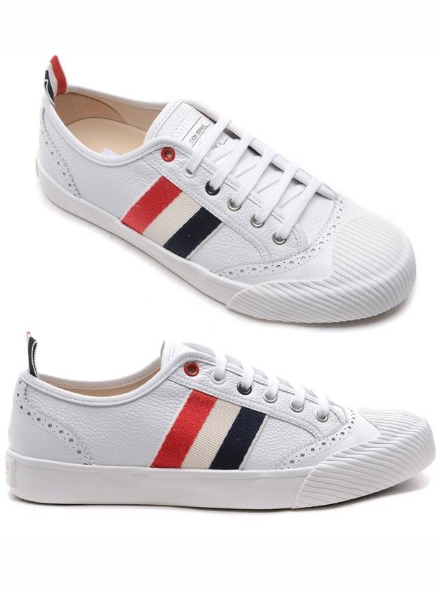 Three Stripe Tab Leather Low Top Sneakers White - THOM BROWNE - BALAAN 2