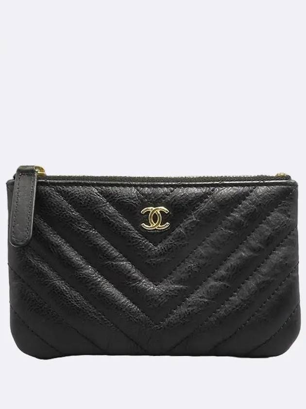 A82365 Black Chevron Leather Gold Plated COCO Logo Classic Mini Pouch - CHANEL - BALAAN 2