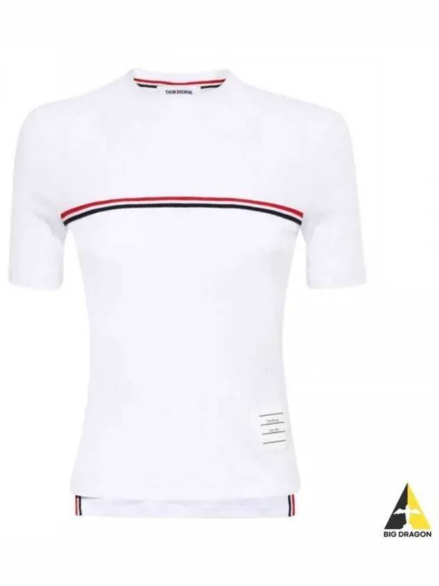 Women's High Twist Rip Stripe Short Sleeve T Shirt White - THOM BROWNE - BALAAN 2