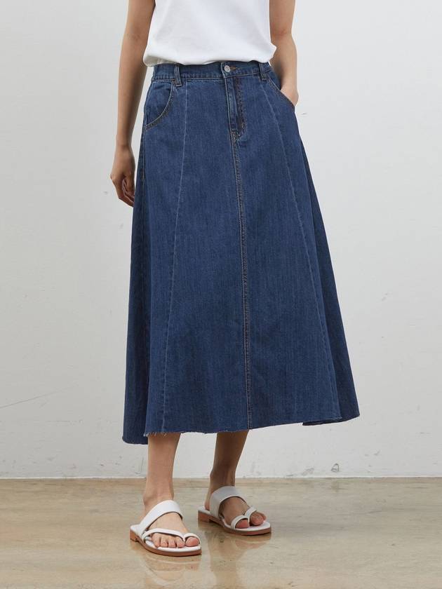 Denim edge cut flare long skirt indigo - RYUL+WAI: - BALAAN 2