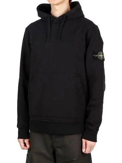 Logo Patch Cotton Fleece Hoodie Black - STONE ISLAND - BALAAN 2