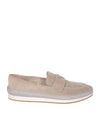 Triangle Logo Suede Loafers Beige - PRADA - BALAAN 2