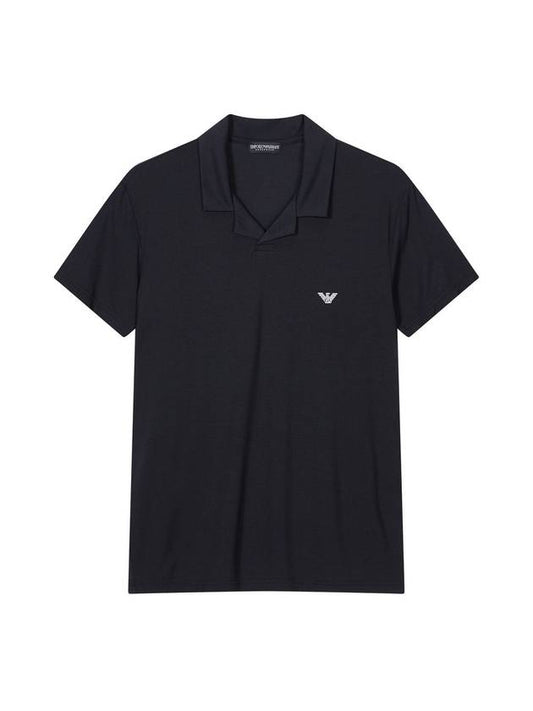 Modal Open Collar Lounge Polo Shirt Black - EMPORIO ARMANI - BALAAN 1