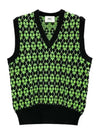 Wool Jacquard V-neck Knit Vest Green - AMI - BALAAN 2