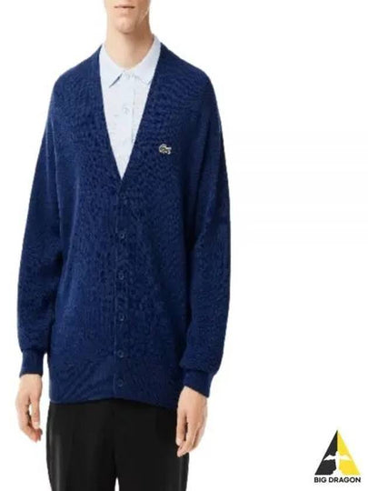 Relaxed Fit Button Wool Cardigan Navy - LACOSTE - BALAAN 2