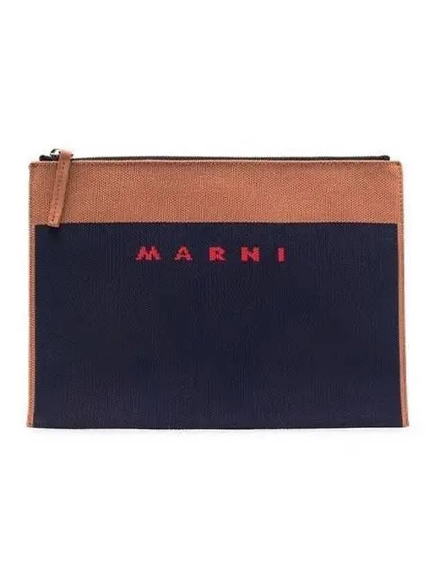 Clutch bag logo zipper pouch navy - MARNI - BALAAN 1