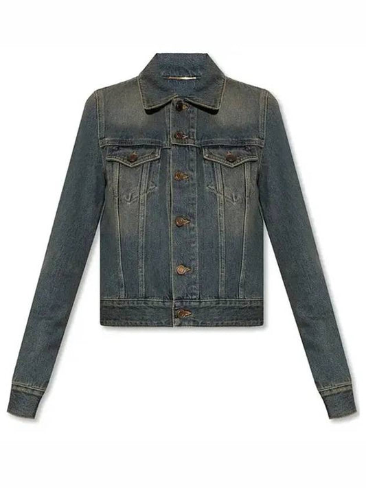 Vintage Washed Crop Denim Jacket Blue - SAINT LAURENT - BALAAN 2