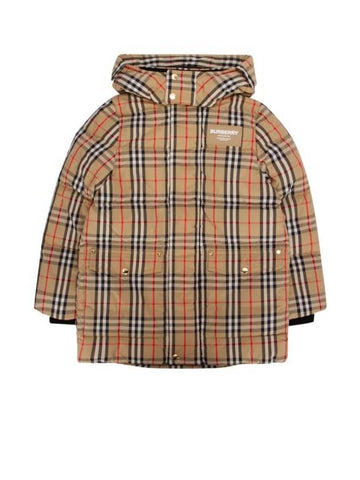 Kids Vintage Check Hooded Down Jacket Beige - BURBERRY - BALAAN 1